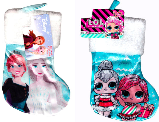 L.O.L Surprise & Frozen Mini Size 8" Printed Satin Christmas Stocking Plush Cuff