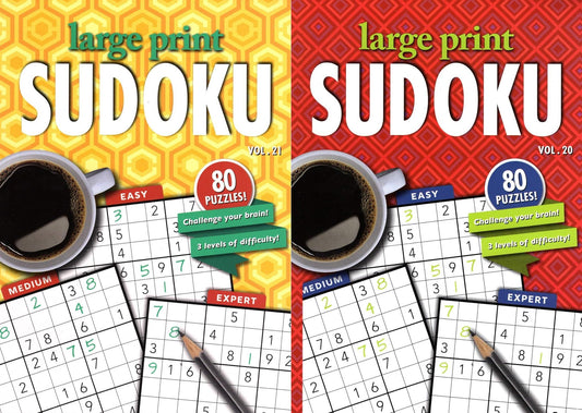 Large Print Sudoku Puzzle - Easy - Medium - Expert - Vol. 20 - 21 (Set of 2)