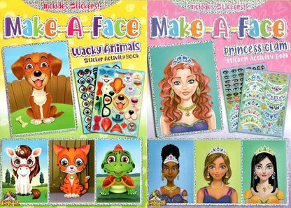 Make-A-Face - Wacky Animals and Princess Glam - Stickers Includes - Sticker Book