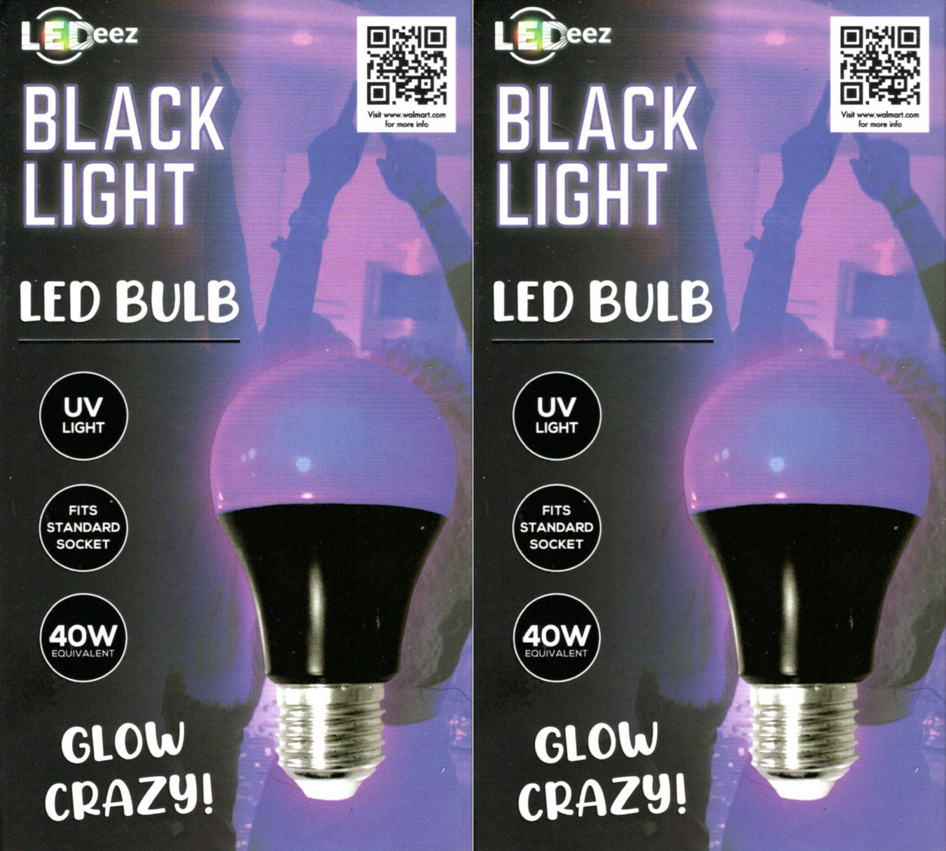 LEDeez UV Black Light LED Bulb 6 W (40W) Glow Crazy LED Light Bulb NEW Set of 2