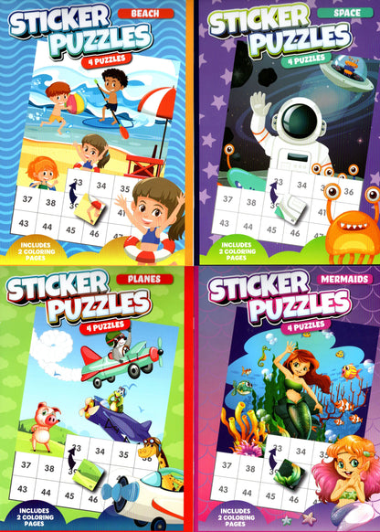 Activity Books for Kids: Sticker Puzzles - Beach, Space, Planes and Mermaids