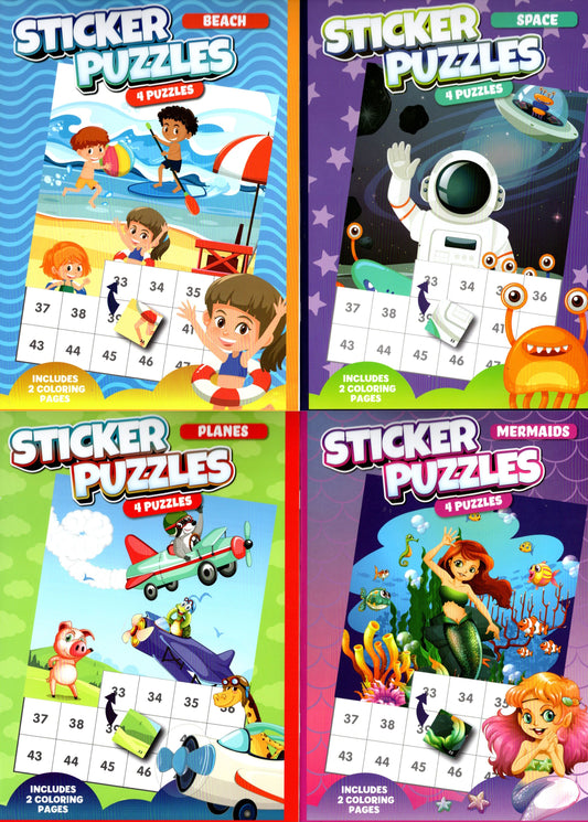 Activity Books for Kids: Sticker Puzzles - Beach, Space, Planes and Mermaids