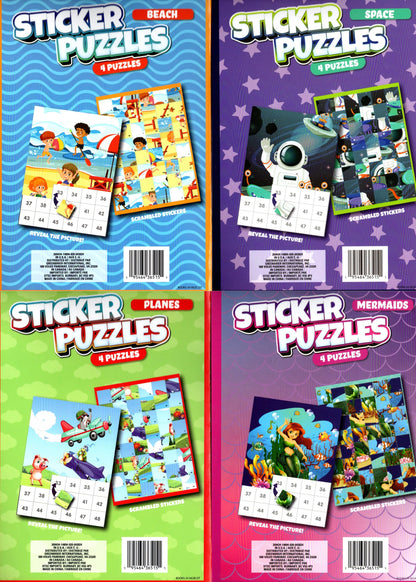 Activity Books for Kids: Sticker Puzzles - Beach, Space, Planes and Mermaids