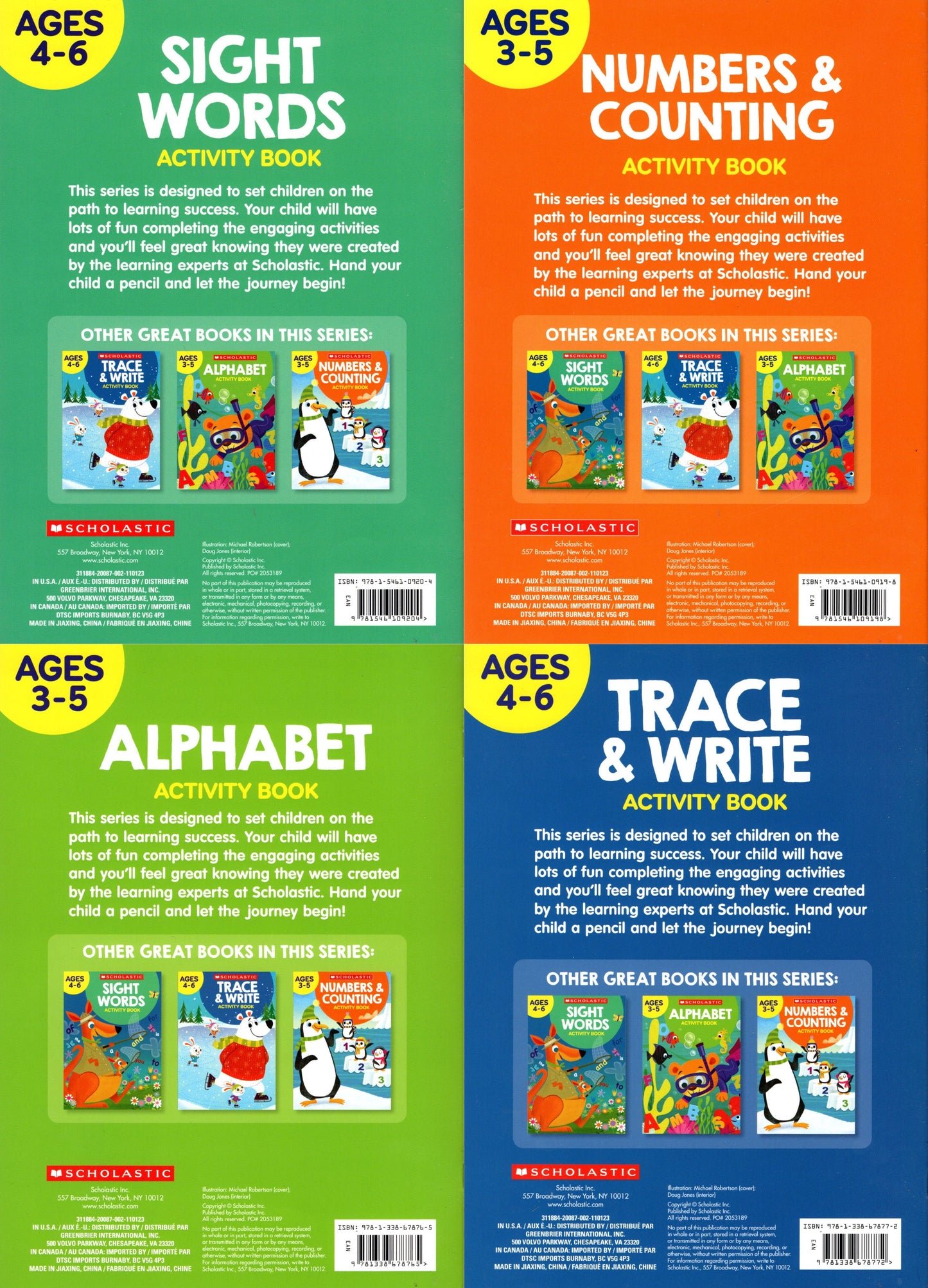 Scholastic - Sight Words, Trace & Write, Alphabet, Number & Counting - Workbooks