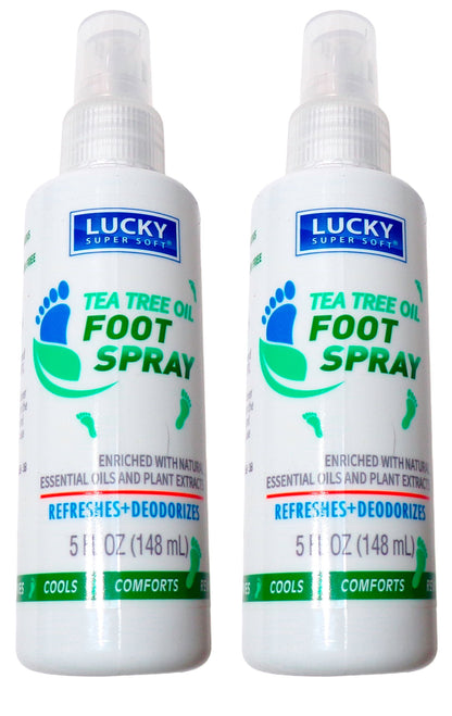 LUCKY Super Soft Tea Tree Oil Foot Spray - Refreshes & Deodorize 5 oz (2 Pack)