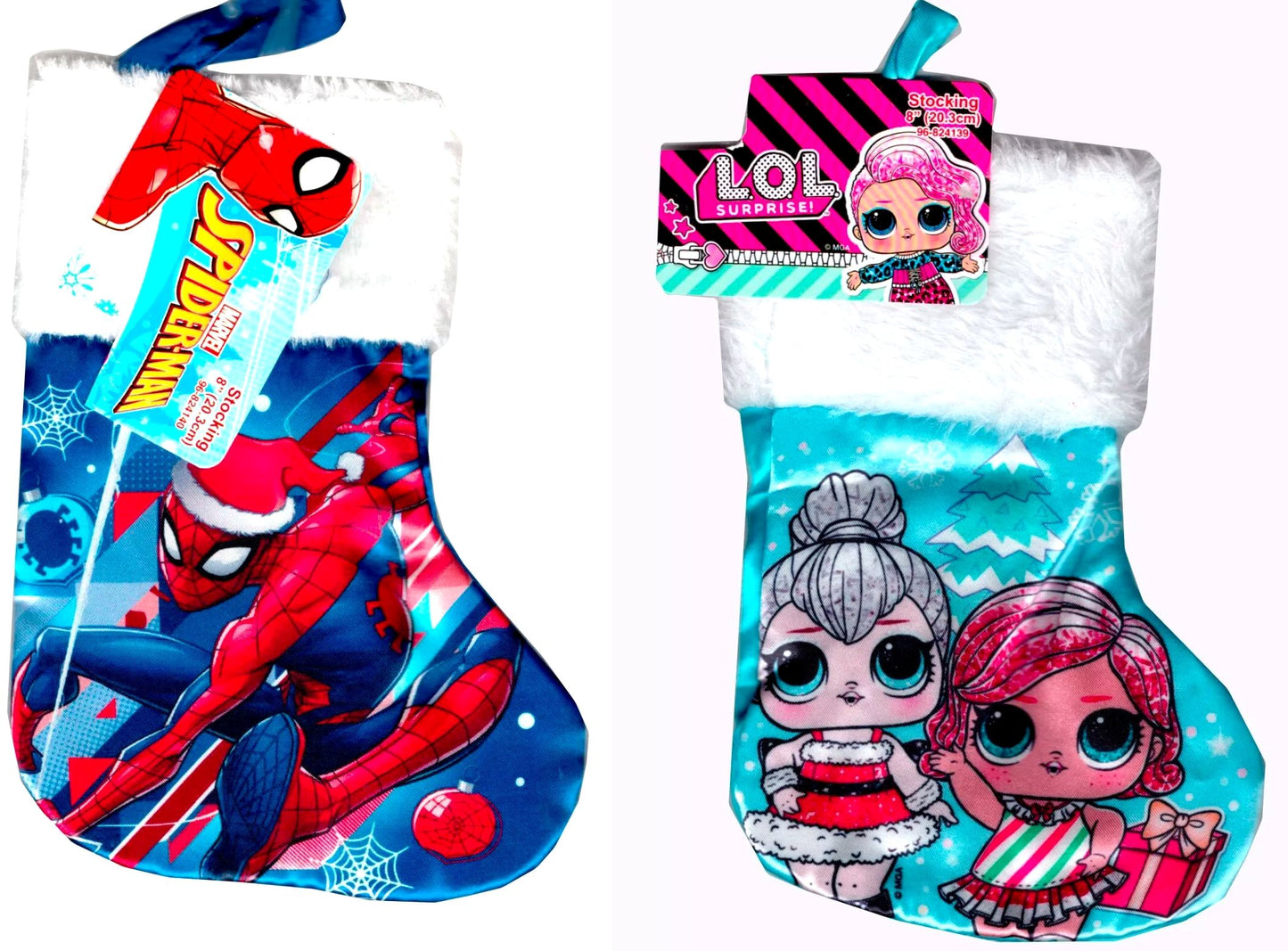 L.O.L Surprise & Spider Mini Size 8" Printed Satin Christmas Stocking (Set of 2)