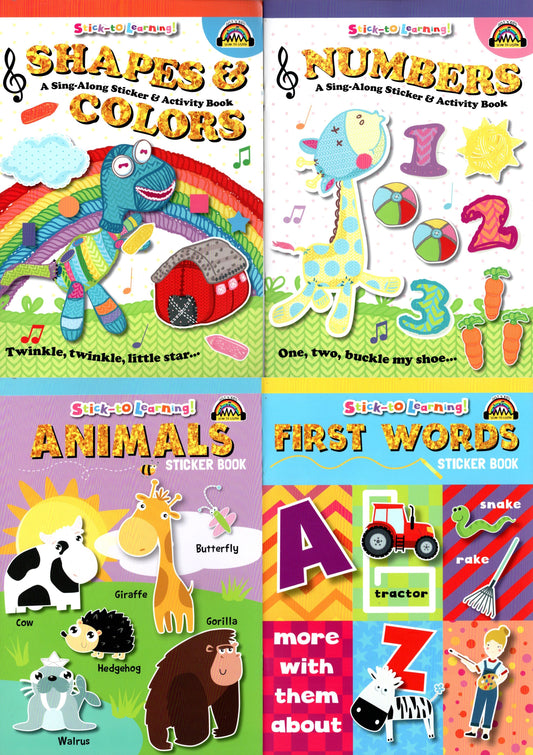 Stick-to Learning - First to Words, Animals, Numbers, Letters - Sticker Book (Set of 4 Books)