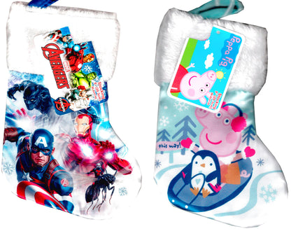 Avengers & Peppa Pig - Mini Size 8" Printed Satin Christmas Stocking Plush Cuff