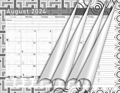 2024-2025 Academic Year 12 Months Student Calendar/Planner for 3-Ring Binder, Desk or Wall - Black&White - (Edition #014)