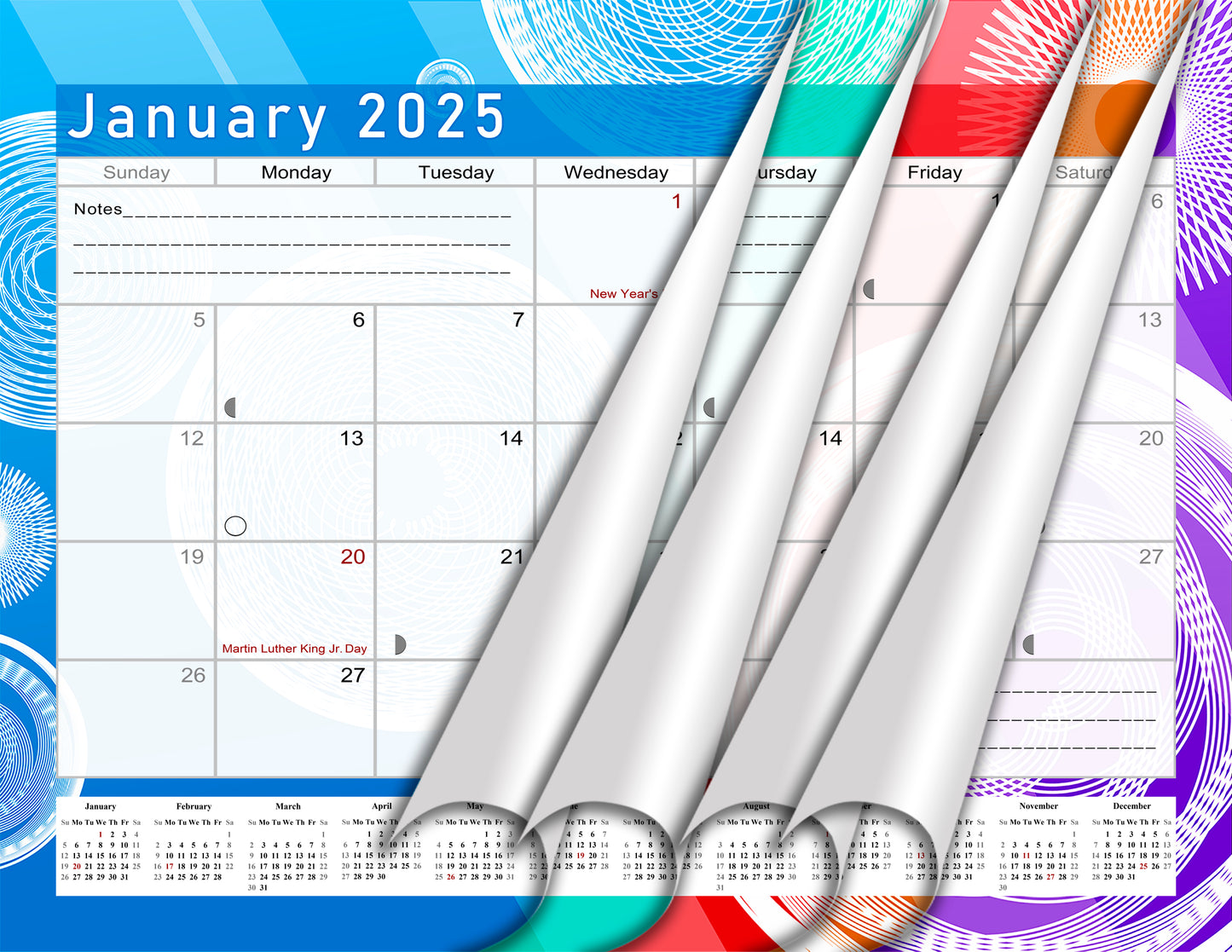 2024-2025 Monthly Spiral-Bound Wall / Desk Calendar - Desktop / Wall Blotter Calendar / Planner - (Edition #02)