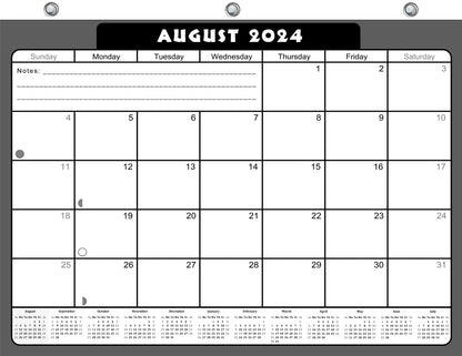 2024-2025 Academic Year 12 Months Student Calendar/Planner for 3-Ring Binder, Desk or Wall -v023