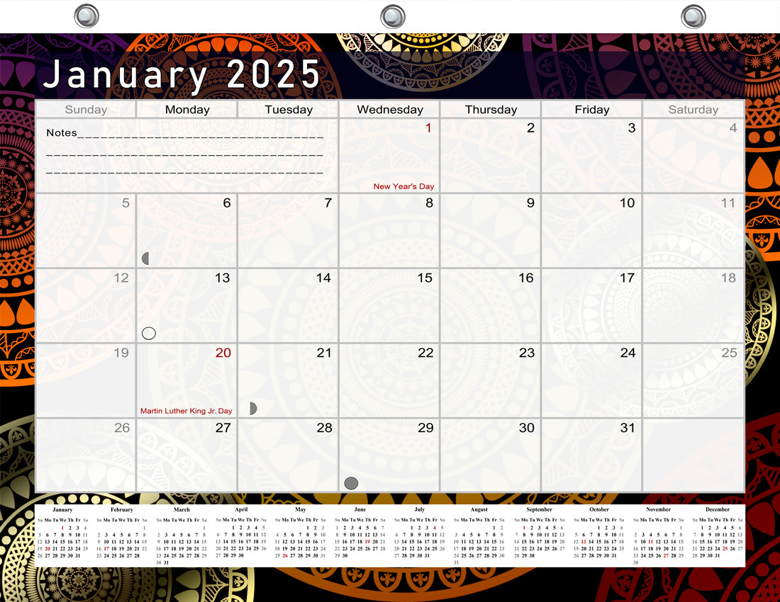 2024 - 2025 Student Calendar/Planner for 3-Ring Binder, Desk, or Wall - v012