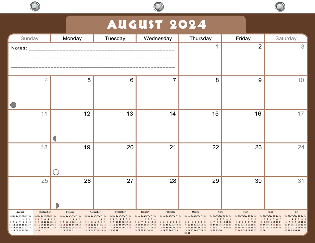 2024-2025 Academic Year 12 Months Student Calendar/Planner for 3-Ring Binder, Desk or Wall -v022