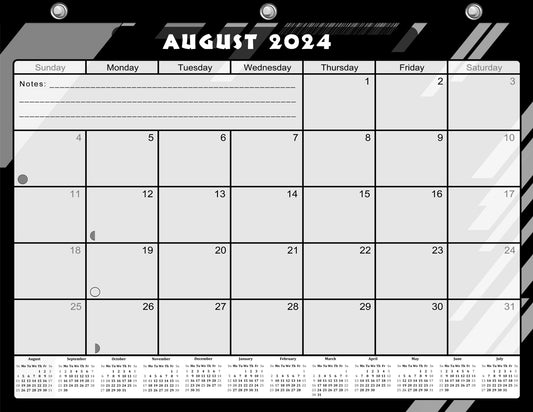 2024-2025 Academic Year 12 Months Student Calendar/Planner for 3-Ring Binder, Desk or Wall - Black&White - (Edition #012)