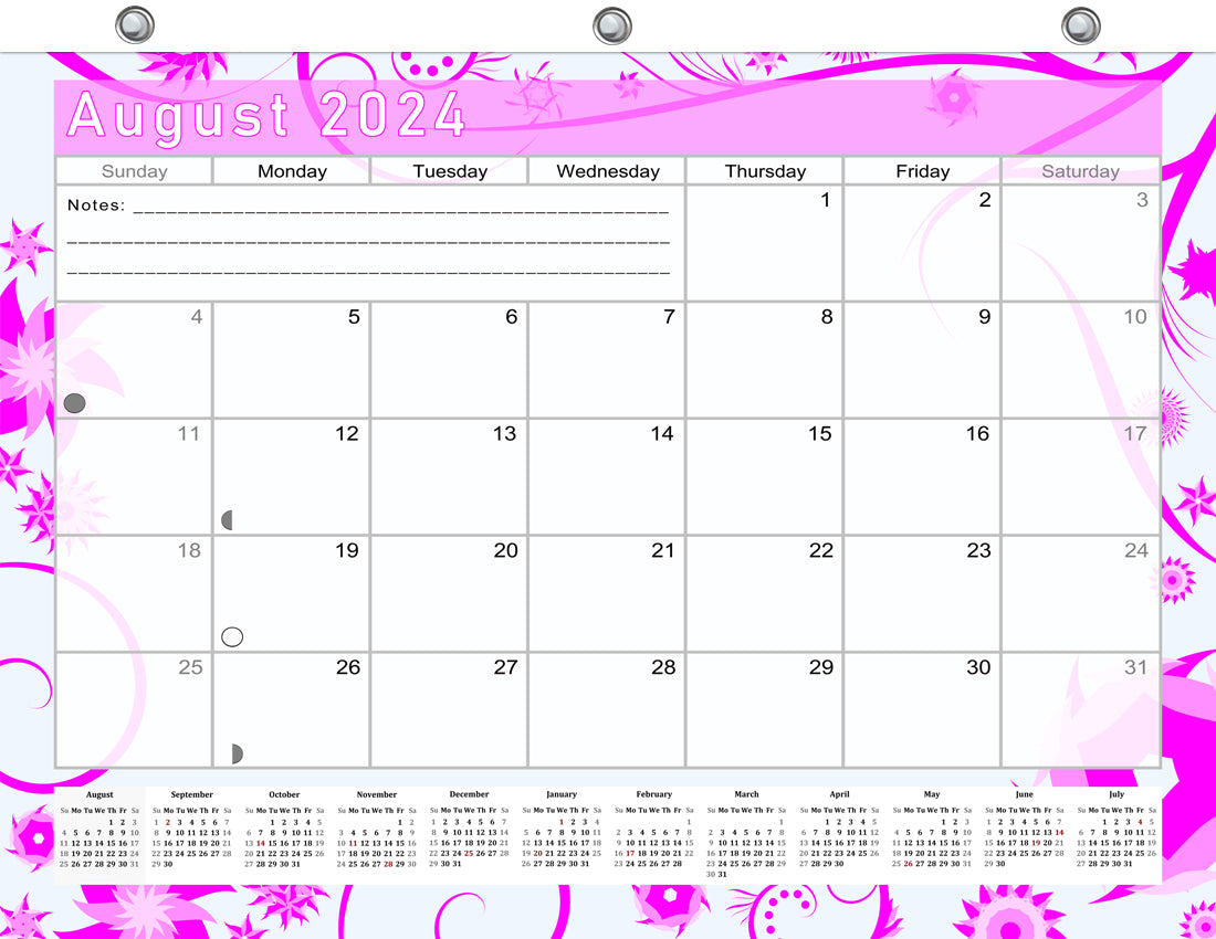 2024-2025 Academic Year 12 Months Student Calendar/Planner for 3-Ring Binder, Desk or Wall -v016