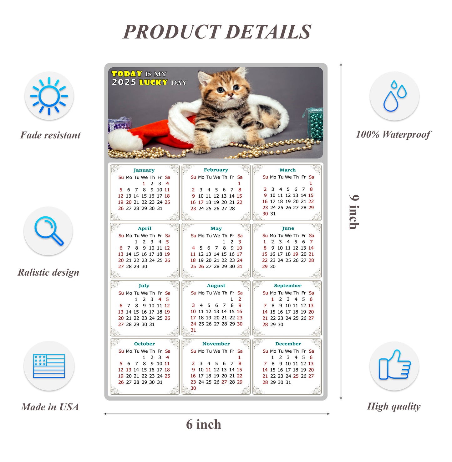 2025 Peel & Stick Calendar - Today is my Lucky Day Removable - Cat 023 (9"x 6")