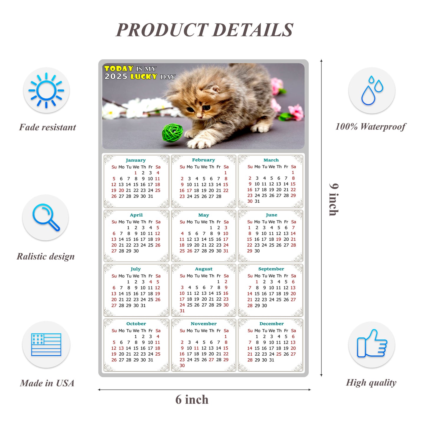 2025 Peel & Stick Calendar - Today is my Lucky Day Removable - Cat 017 (9"x 6")