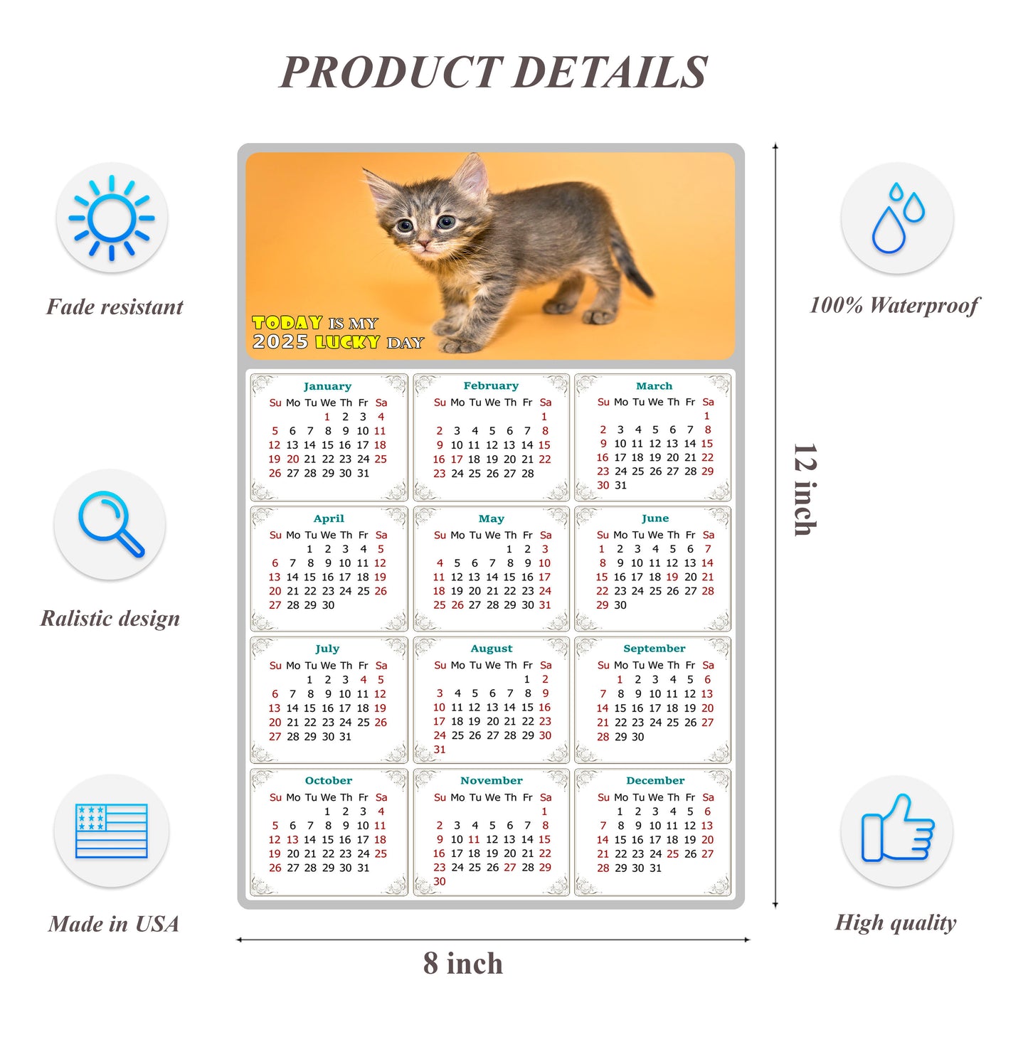 2025 Peel & Stick Calendar - Today is my Lucky Day Removable - Cat 018 (12"x 8")