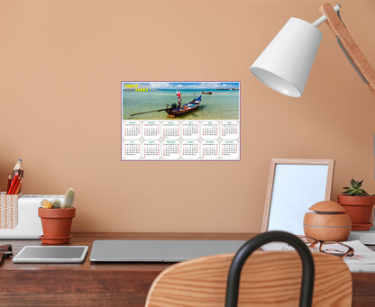 2025 Peel & Stick Calendar - Today is my Lucky Day - Removable - Thai Boat on a Beach (9"x 6")