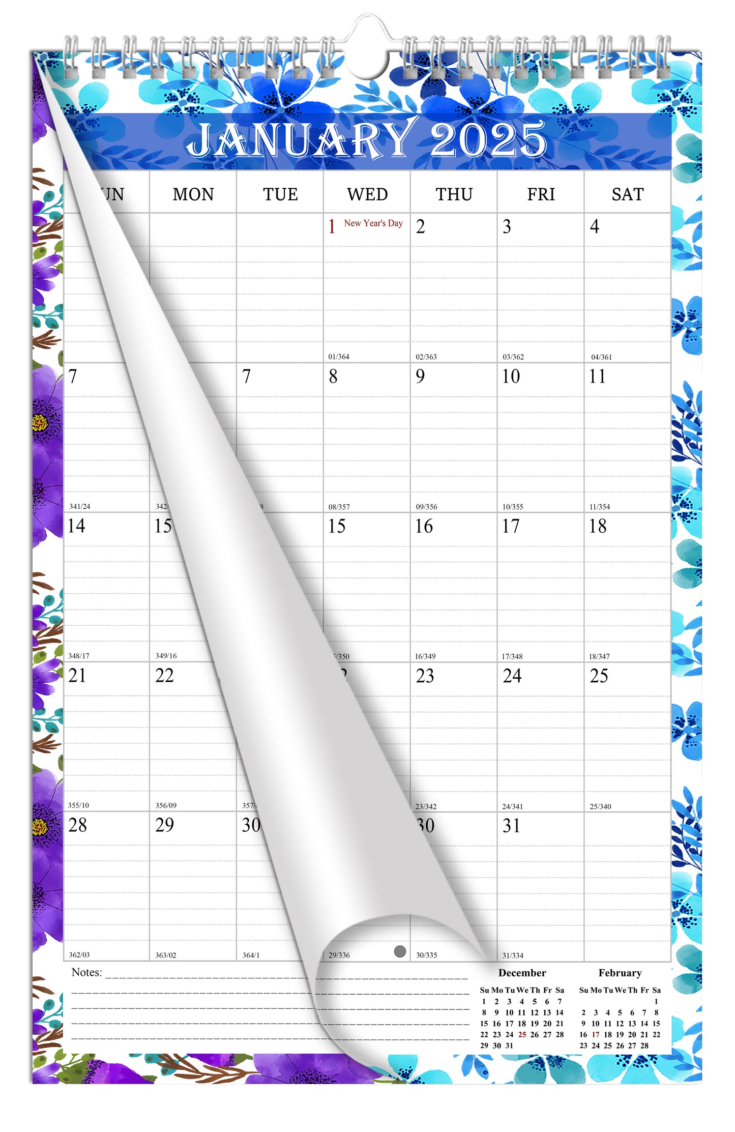 2025 Wall Calendar Spiral-Bound Twin-Wire Binding - 12 Months  01