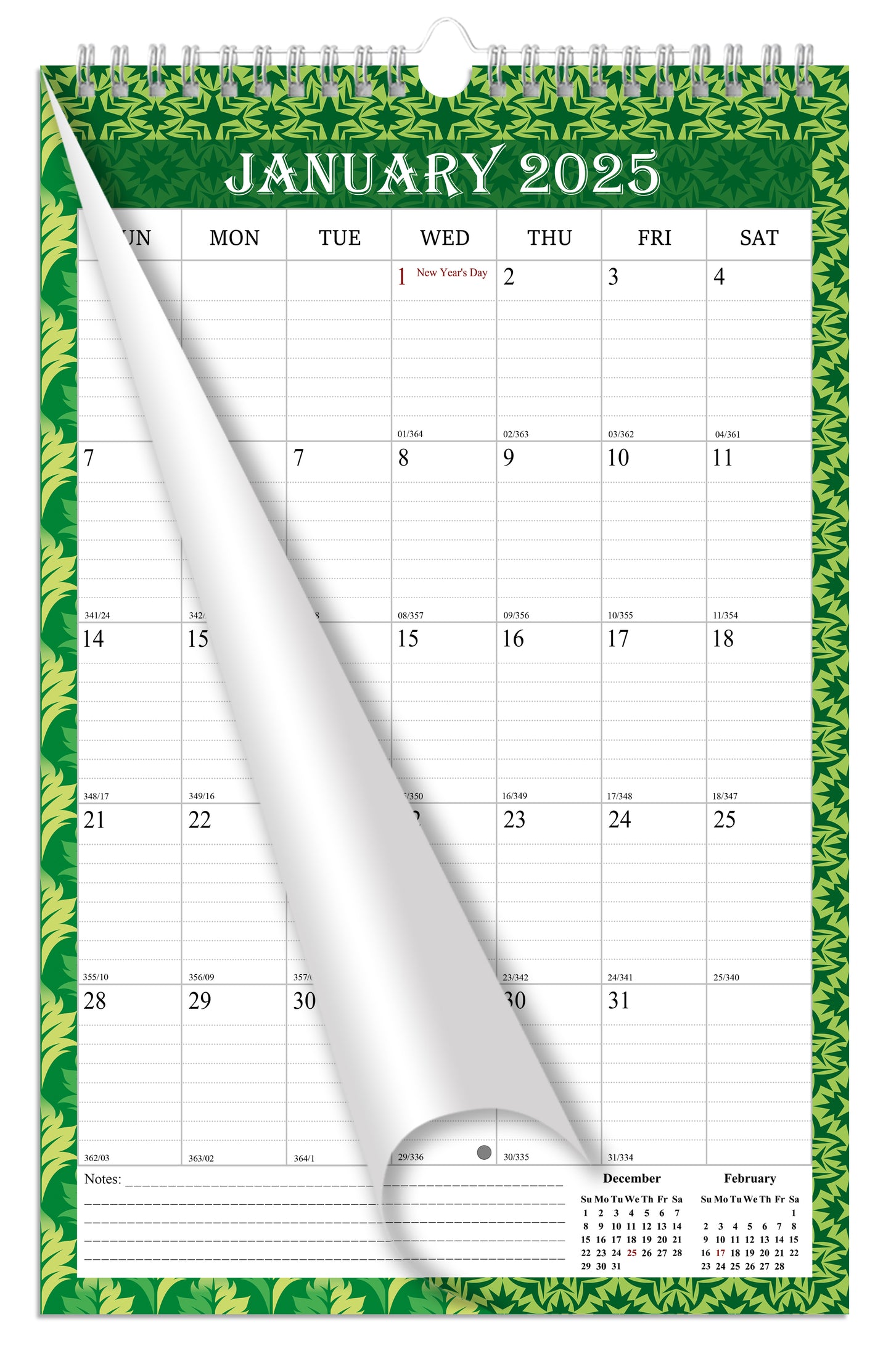 2025 Wall Calendar Spiral-Bound Twin-Wire Binding - 12 Months  13