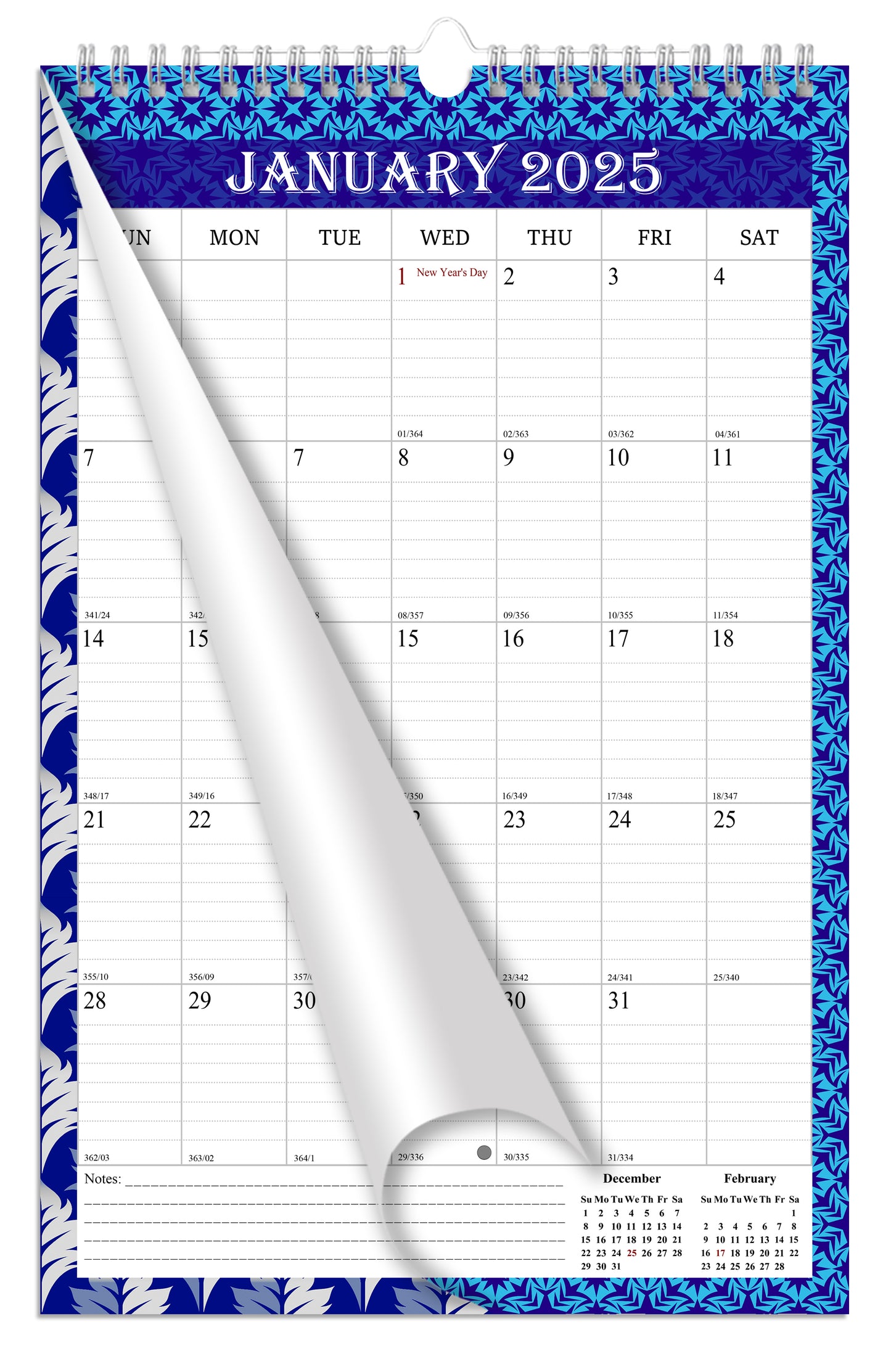 2025 Wall Calendar Spiral-Bound Twin-Wire Binding - 12 Months  14