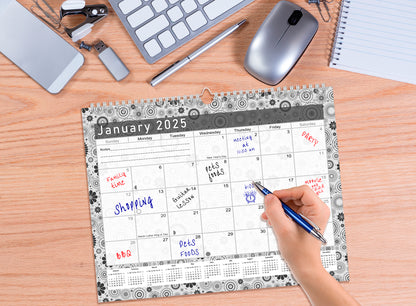 2024-2025 Monthly Spiral-Bound Wall/Desk Calendar - Desktop/Wall Blotter Calendar/Planner - (Edition B&W #020)