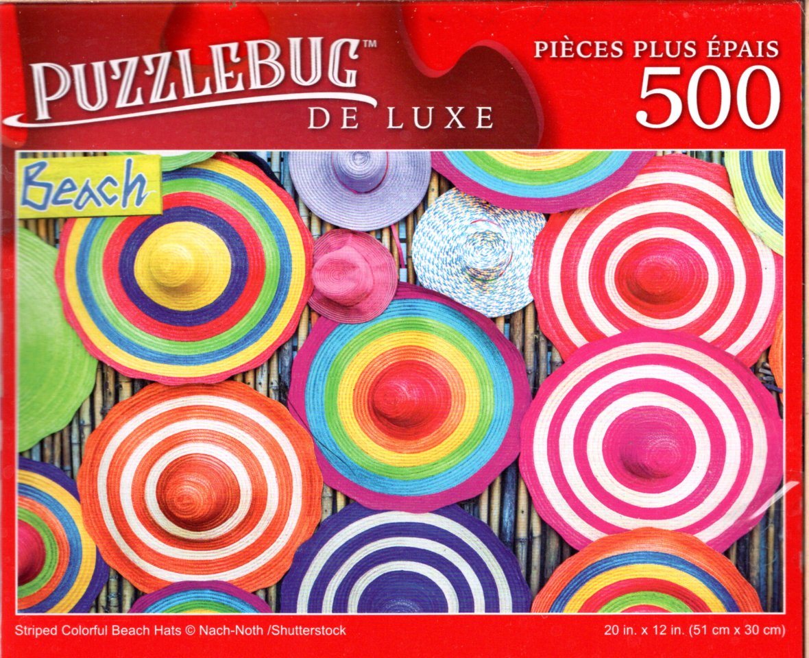 Striped Colorful Beach Hats - 500 Pieces Deluxe Jigsaw Puzzle