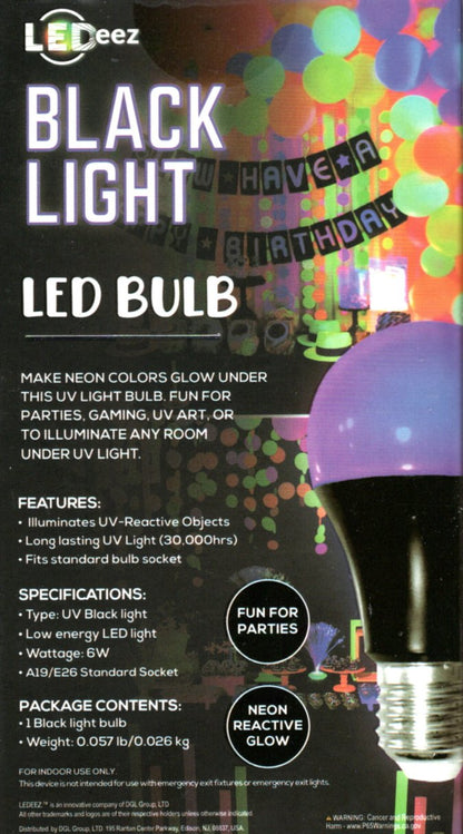 LEDeez UV Black Light LED Bulb 6 W (40W) Glow Crazy LED Light Bulb NEW Set of 2