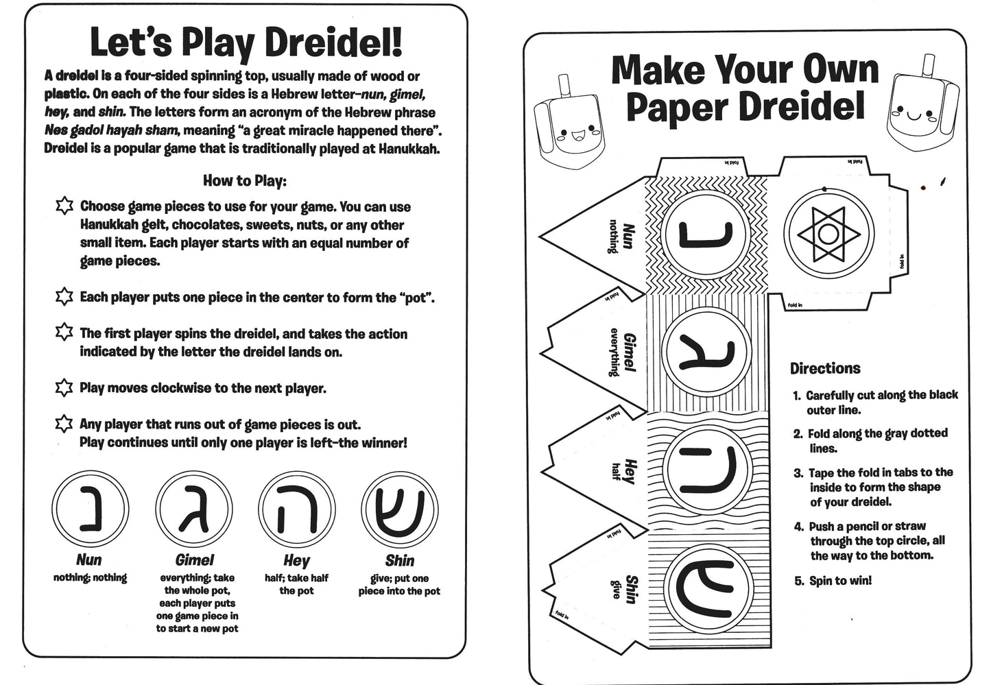 The Dreidel, The Menoran, Eight Nights of Hanukkah, Hanukkah Traditions - Activity Book