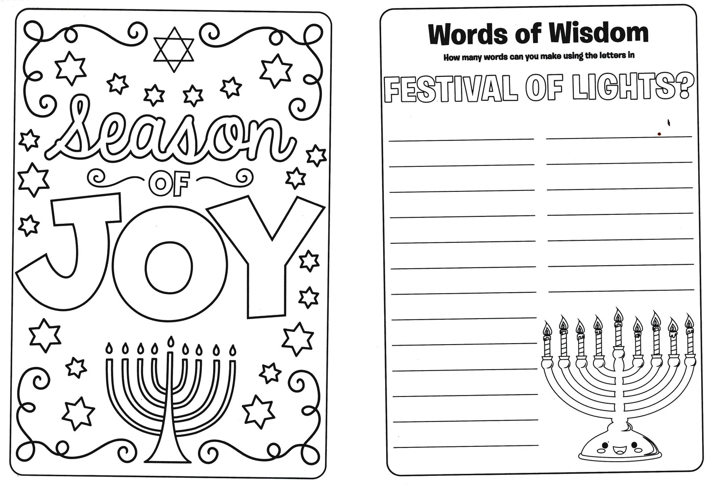 The Dreidel, The Menoran, Eight Nights of Hanukkah, Hanukkah Traditions - Activity Book