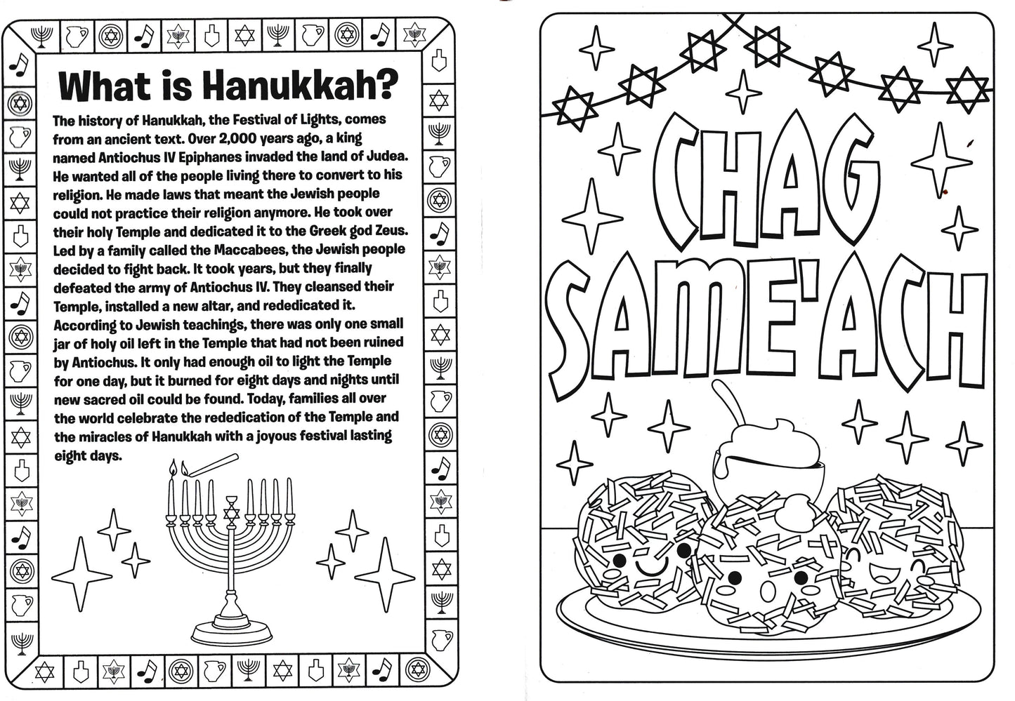 The Dreidel, The Menoran, Eight Nights of Hanukkah, Hanukkah Traditions - Activity Book