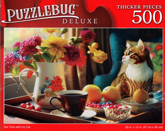 Tea Time with My Cat - 500 Pieces Deluxe Jigsaw Puzzle