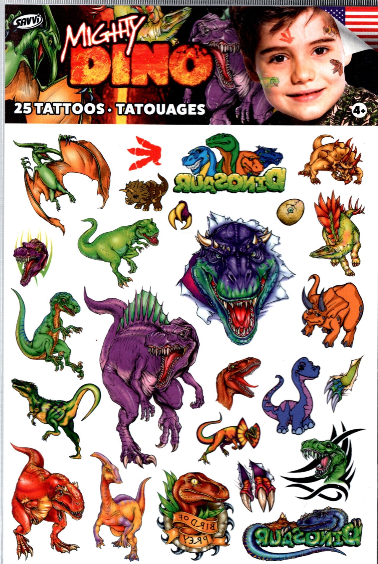 Savvi - Transformers, Mighty Dino & Dino Fury - 25 Tattoos Tatouages (Set of 3)