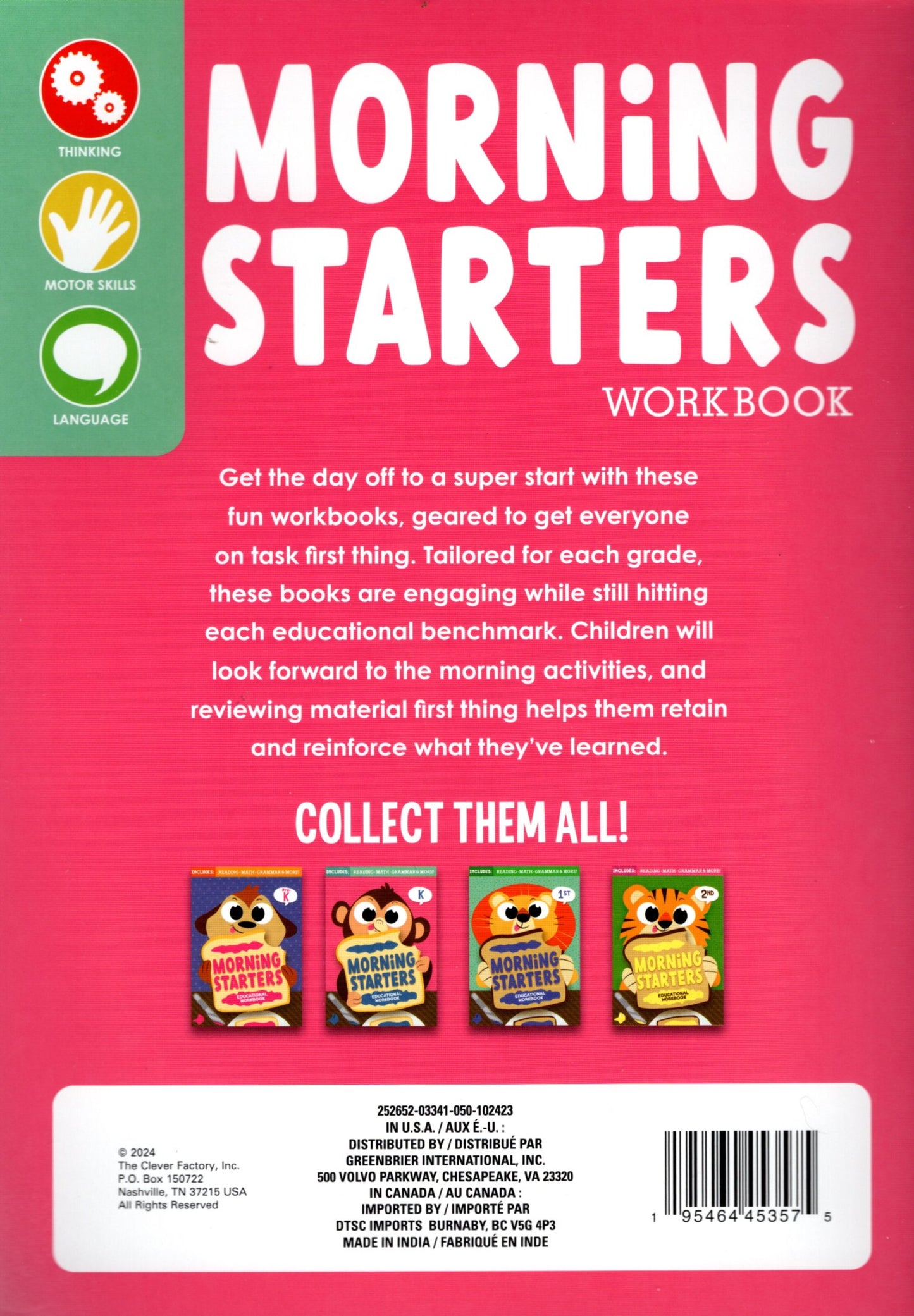 Kindergarten Includes: Reading - Math - Grammar & More - Morning Starters Educational Workbooks -v14