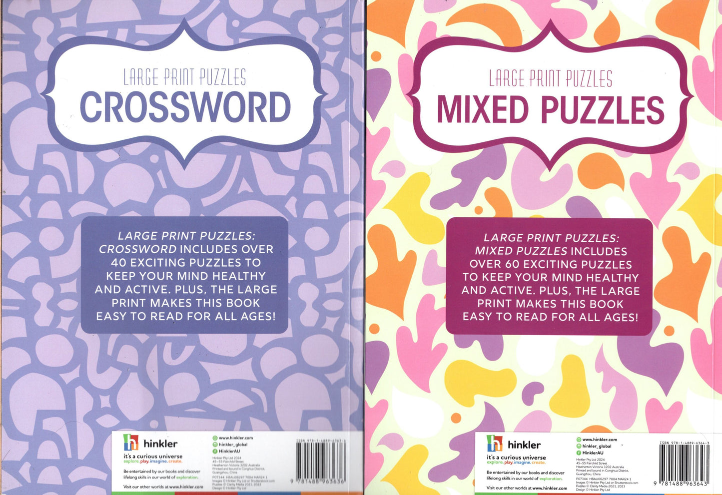 Large Print Crossword & Mixed Puzzles 40 + 60 puzzles (Set of 2 books)