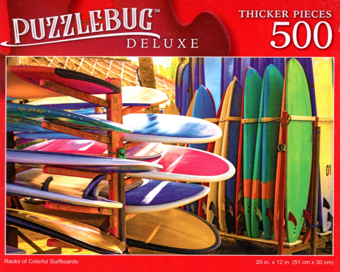 Racks of Colorful Surfboards - 500 Pieces Deluxe Jigsaw Puzzle