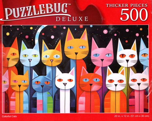 Colorful Cats - 500 Pieces Deluxe Jigsaw Puzzle