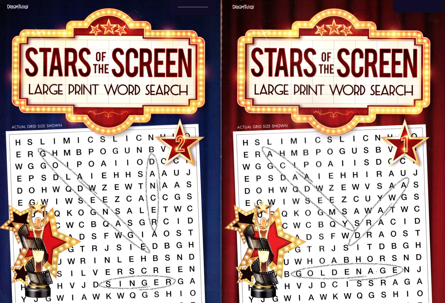 Stars of The Screen - Large Print Word Hunt - All New Puzzles - Vol.1-2 Set