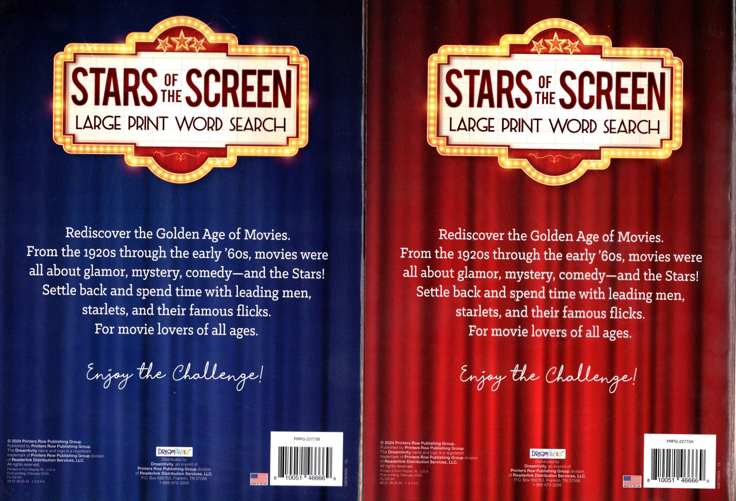 Stars of The Screen - Large Print Word Hunt - All New Puzzles - Vol.1-2 Set