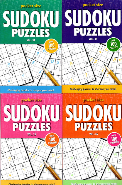 Pocket Size Sudoku Puzzles - Over 100 Challenging Puzzles - Vol.33-36