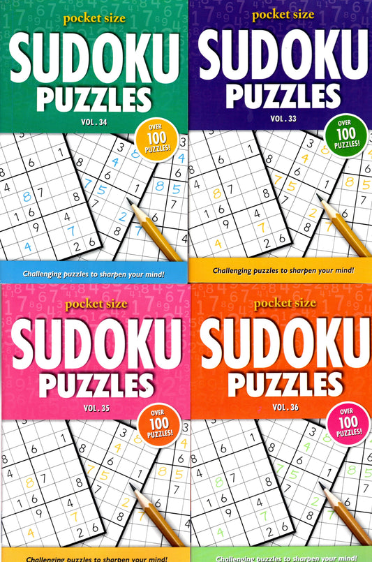 Pocket Size Sudoku Puzzles - Over 100 Challenging Puzzles - Vol.33-36