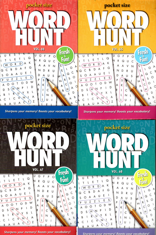 Large Print Word Hunt - All New Puzzles - (Pocket Size) - Vol.65-68 (Set of 4)