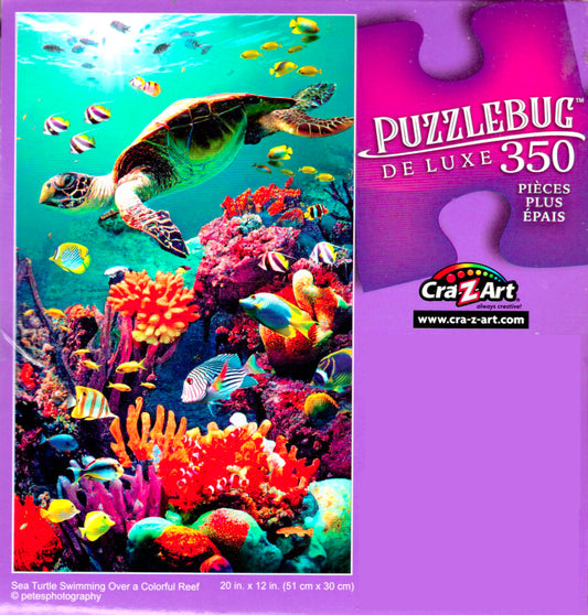 Sea Turtle Swimming Over a Colorful Reef - 350 Pieces Deluxe Jigsaw Puzzle