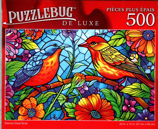 Stained Glass Birds - 500 Pieces Deluxe Jigsaw Puzzle