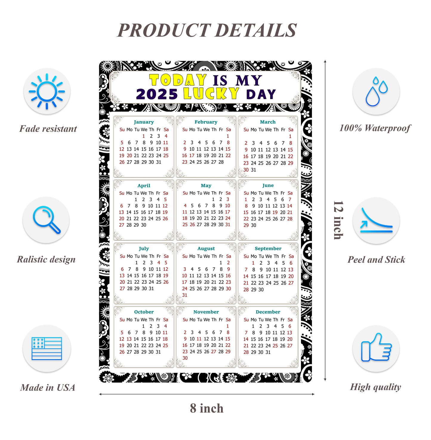 2025 Peel & Stick Calendar - Today is my Lucky Day Removable - 011