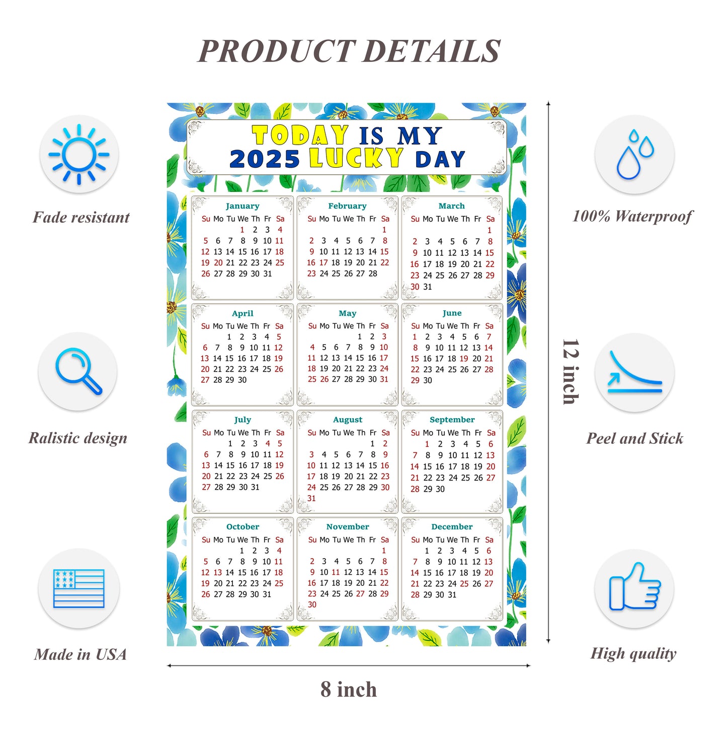 2025 Peel & Stick Calendar - Today is my Lucky Day Removable - 014