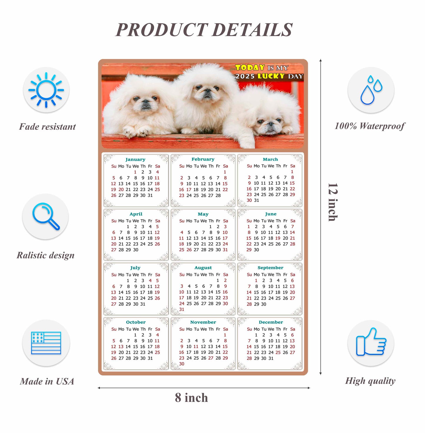 2025 Peel & Stick Calendar - Today is my Lucky Day Removable - Dogs 022 (12"x 8")