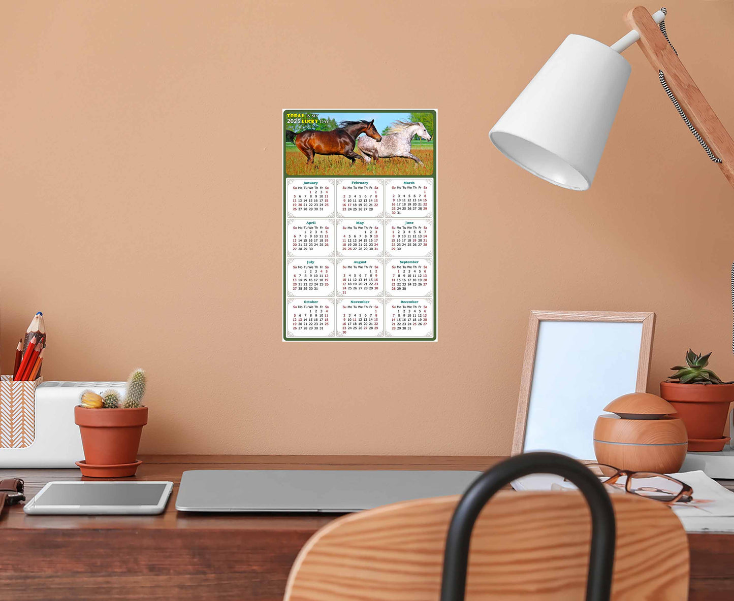 2025 Peel & Stick Calendar - Today is my Lucky Day Removable - Horses 03 (12"x 8")