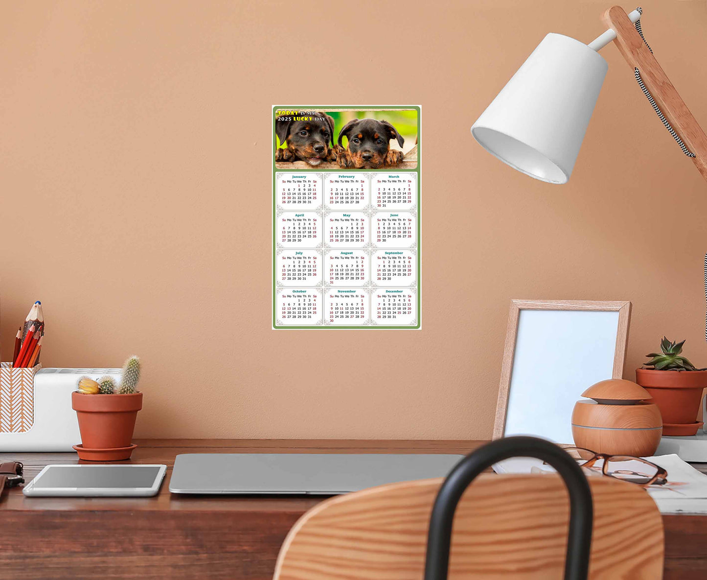 2025 Peel & Stick Calendar - Today is my Lucky Day Removable - Dogs 04 (12"x 8")